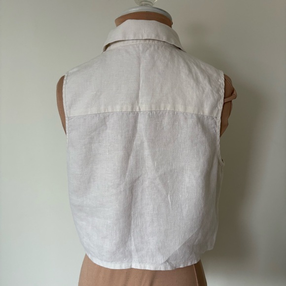 Hevron Katja White Beige Cropped Boxy Button Up Linen Top Size XS - Picture 3 of 10
